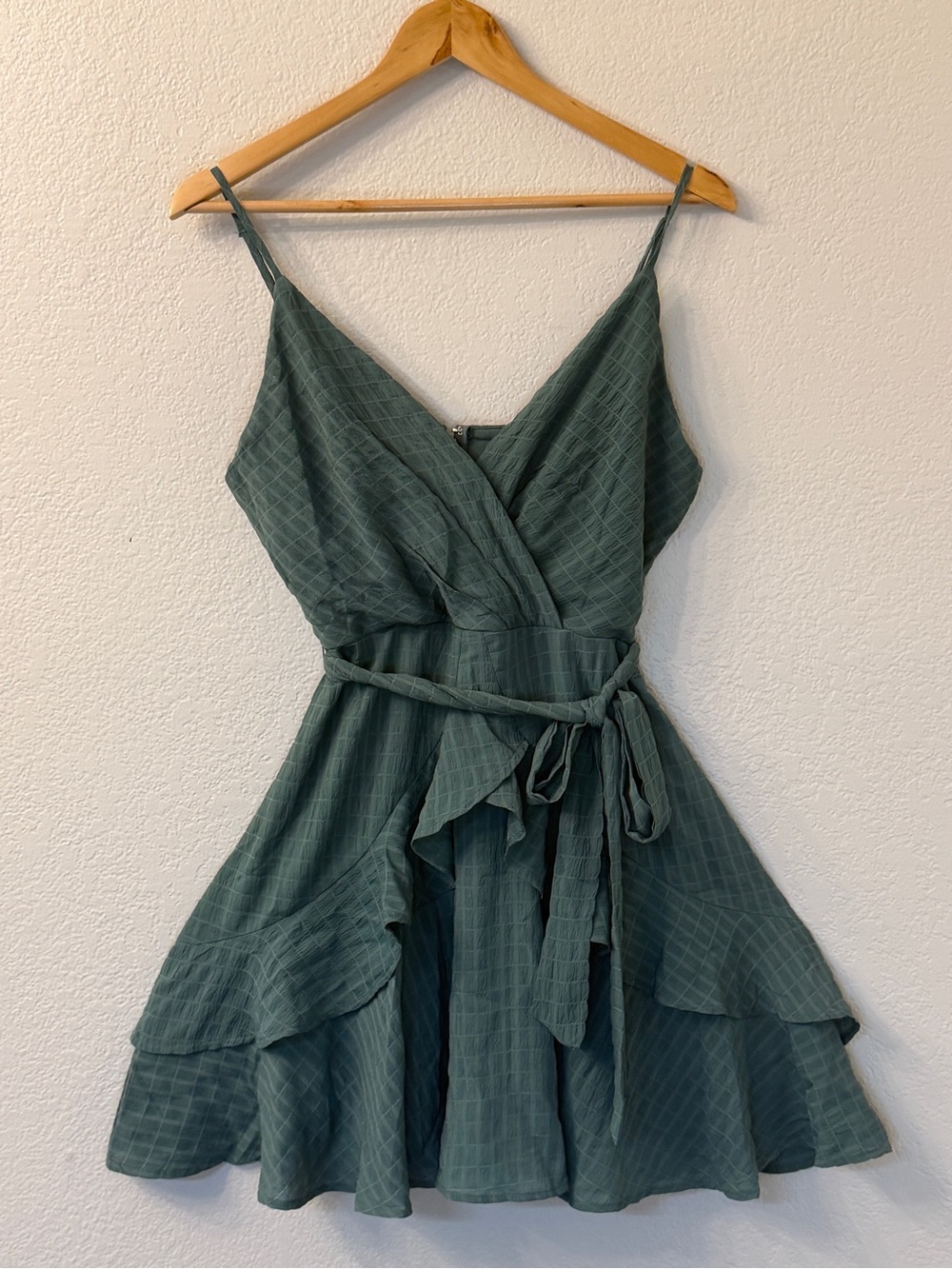 Trixxi Forest Green Ruffle Wrap Mini Dress